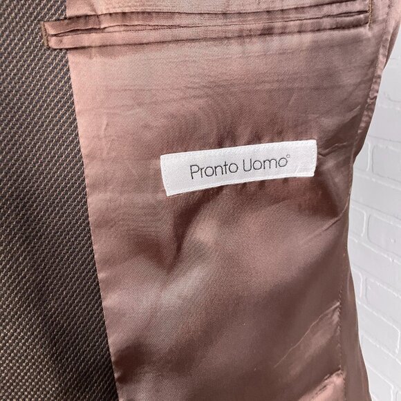 Pronto Uomo Blazer Men 38R Brown Classic Career‎ Polyblend Double Vent Jacket - Picture 7 of 15